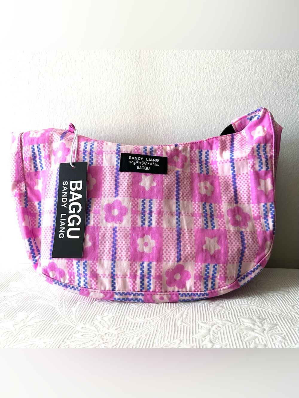 BAGGU x Sandy Liang Pink Medium Crescent Flower Market Plaid Bag Sold Out Cute